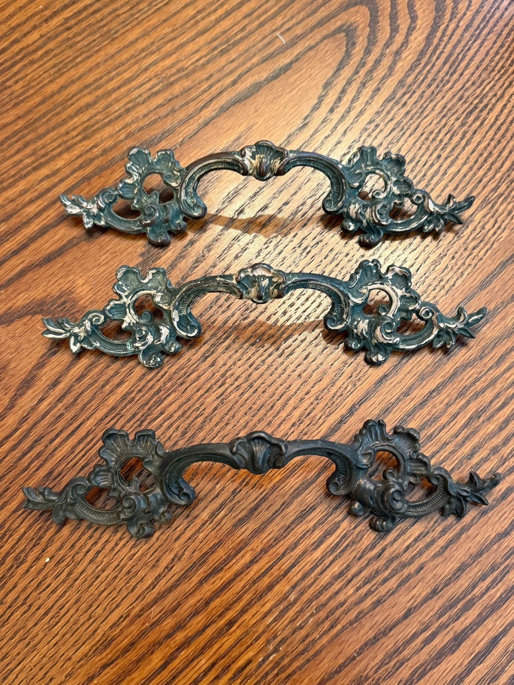 French Provincial Keeler 377 Ornate Metal Drawer Pulls in Aged Bronze